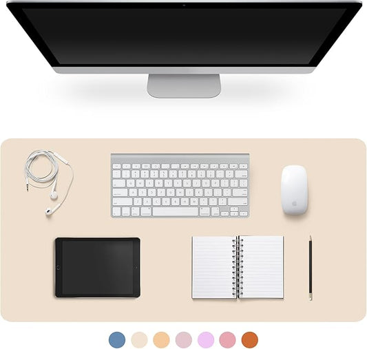 Leather Desk Pad Protector,Non-Slip Desk Pad,on-Slip PU Leather Large Mouse Pad,Easy Clean Desk Protecor Mat,Writing Pad for Office Work/Home/Decor(Eggshell, 35.4" x 17")