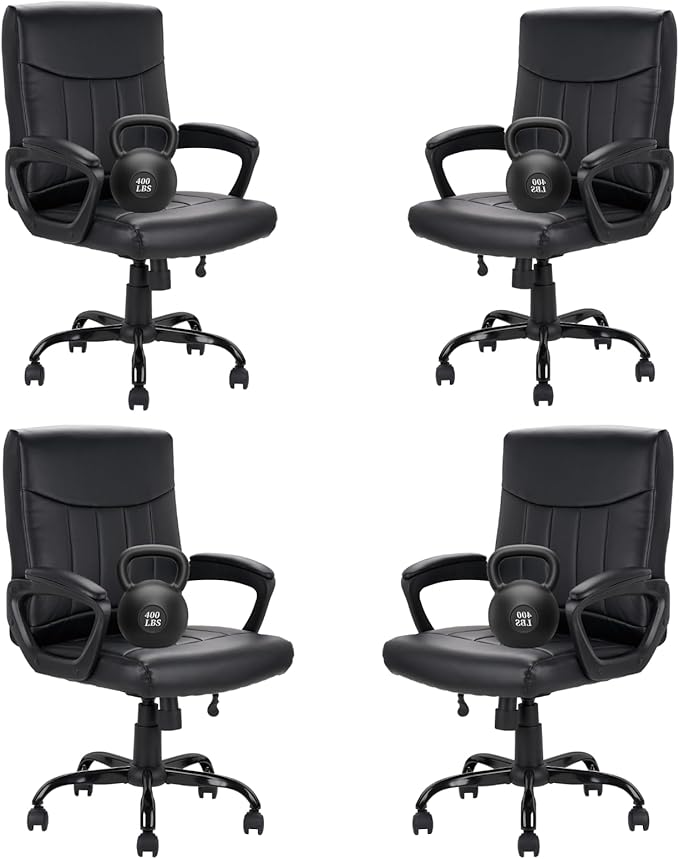 CLATINA Mid Back Leather Office Executive Chair with Lumbar Support and Padded Armrestes Swivel Adjustable Ergonomic Design for Home Computer Desk 4 Pack