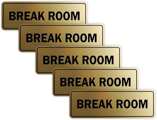 Standard Break Room Door or Wall Sign - Brushed Gold - Large 5 Pack