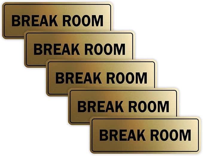 Standard Break Room Door or Wall Sign - Brushed Gold - Small 5 Pack