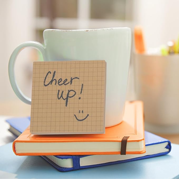 NatureTouch Sticky Notes 6 Packs, 3 x 3 Inches Adhesive Self-Stick Notes in Eye Protection Paper, Multiple Designs of Memo Pads for Reminders, Office, Home, School, Meeting, 80 Sheets/Pad，Kraft，Grid