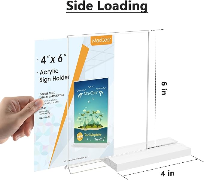 MaxGear 4x6 Acrylic Sign Holder 24 Pack, Double Sided Display Stand, Clear Paper Holder Picture Frame, Plastic Menu Holder Photo Frame Poster Stand for Stores, Restaurants, Hotels, Office
