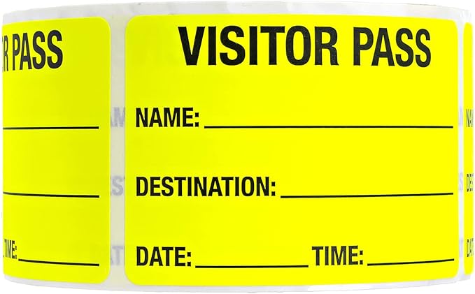 Chartreuse Visitor Pass / 500 Fluorescent Yellow ID Labels/Safety Identification Badge Stickers
