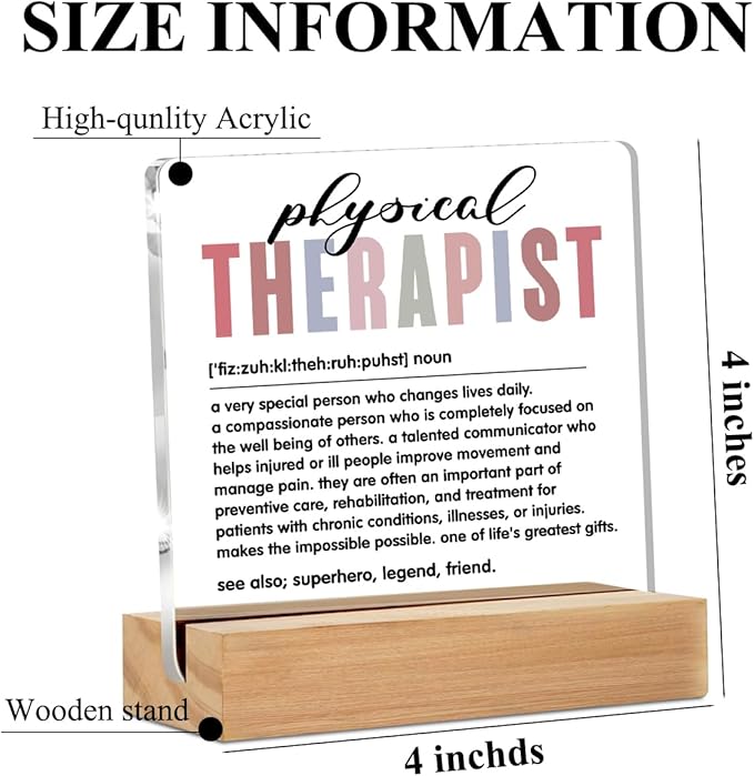 Physical Therapist Definition Table Desk Decor, Physical Therapist Gifts, Physical Therapy Gifts Acrylic Sign, Thank You Gifts, Acrylic Plaque with Stand, Therapist Office Home Bedroom Decor