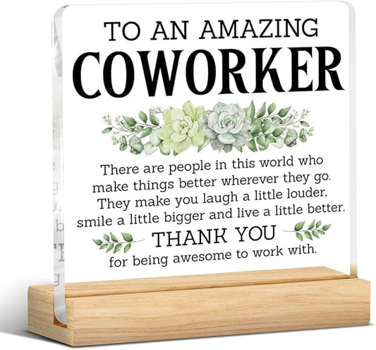 Thank You Gifts for Coworkers, Coworkers Appreciation Gifts for Women Men, Amazing Coworker Acrylic Desk Sign Decor