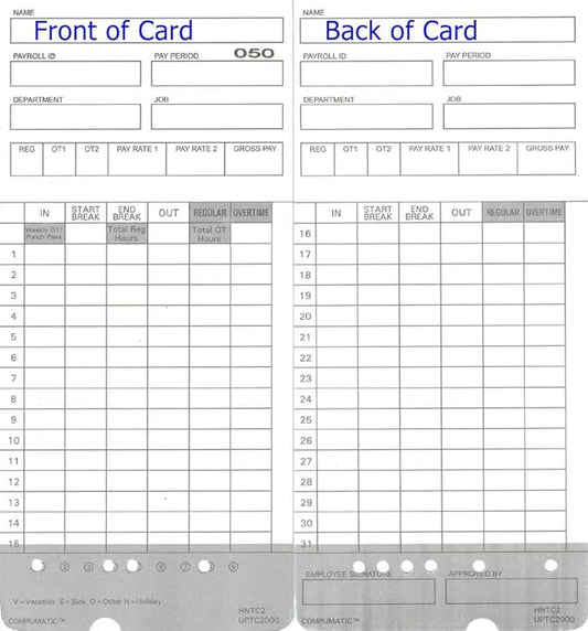 300 Time Cards for uPunch HN2000, HN2500, HN4000, HN4500 AutoAlign Calculating Time Clock and More HNTC2 UPTC2000 COMPUMATIC Compatible
