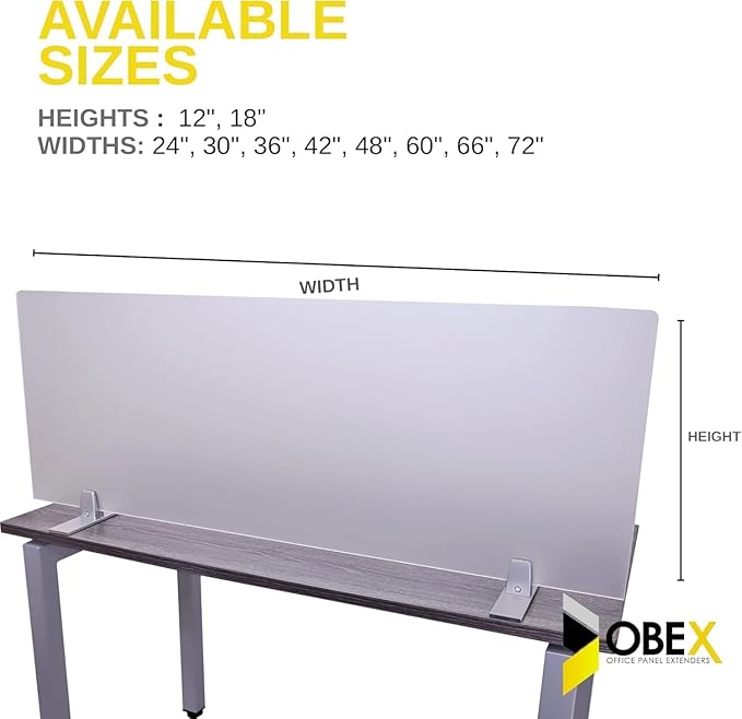 OBEX Acrylic Free Standing Screen, Divider for Desk Privacy Home & Office Partitions for Table Top Workstation, Portable Cubicle Panel for Work, 18" x 36", Frosted