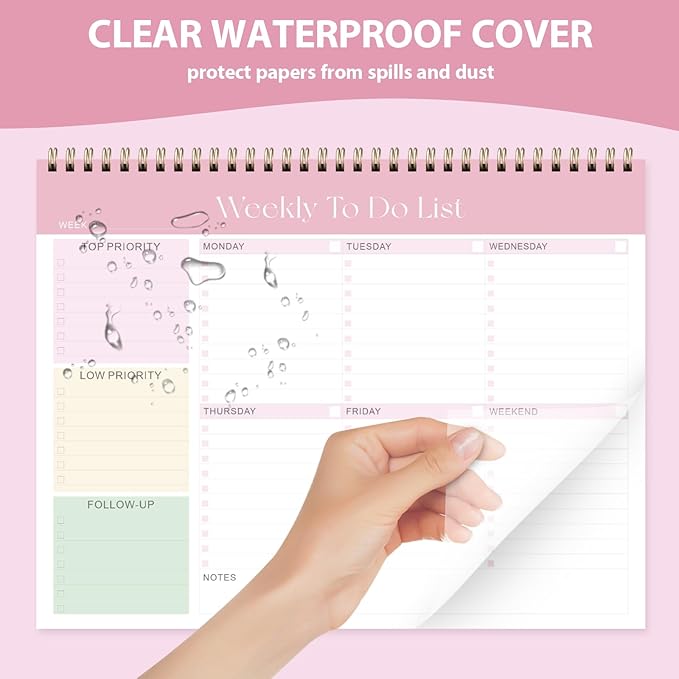 Weekly To Do List Notepad, Undated Planner with 52 Sheets (8.5''x11''), Desk Weekly Planner for Women & Man, Home School & Work (Pink)