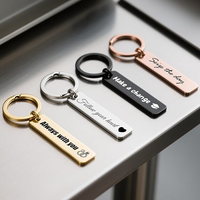 Custom Keychain - Personalized Double-Sided Engraved Name or Text Keychains, Customized Gifts for Men Women