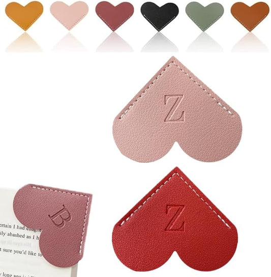 Personalized Leather Heart Bookmark, 26 Letters Customized Corner Book Mark for Reading Women, Book Marker with Initials，Cute Gifts (Red+Light Pink, Z)