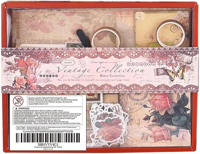 Funto Scrapbooking Kit (202 PCS), Vintage Collection-Rose Angel, Perfect for Bullet Scrapbooking Materials, Planner DIY Arts Craft Collage
