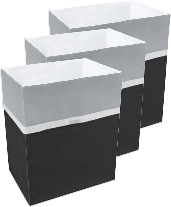 | 13 Gallon Disposable Trash Cans (3-Pack) with Fitted Trash Bags - Reusable Garbage and Recycling Bins for Parties, Events, and More (Black - 17" Height x 13.5" Width x 10" Depth)