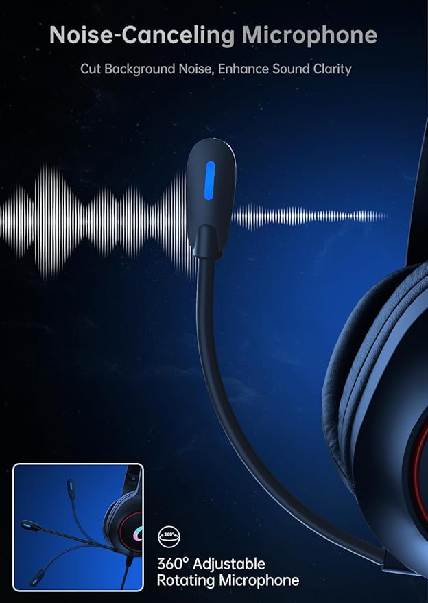 CM7002 Gaming Headset for PS5, PS4, PC, Mac, Switch, Xbox Series, Surround Sound RGB Gaming Headphones with Noise Canceling Microphone, 50MM Dynamic Drivers, 3.5MM Audio Jack, Black