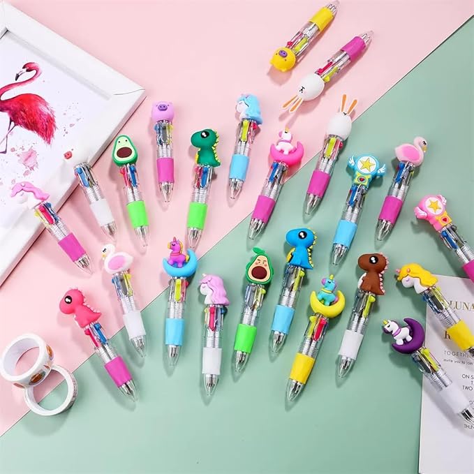 4-in-1 Kawaii Multicolor Pens for Kids | 60 Pack Bulk Mini Ballpoint Pens, Birthday Party Favors Classroom Prizes & Student Gift Supplies (Assorted Styles)