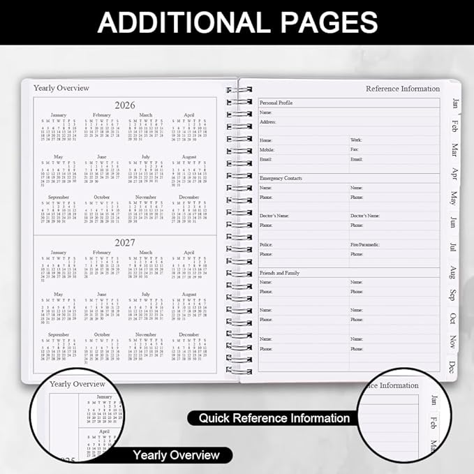2026 Planner - Monthly Planner Runs January 2026 to December 2026, 6.25" x 8.25", 12 Monthly Tabs, 14 Notes Page, Inner Pocket, Flexible Cover with Twin-Wire Binding, Planners 2026, Black