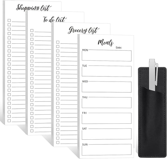 4 Pack Magnetic Note Pad for Fridge with Pen Holder, Totally 200 Sheets Magnetic To Do List, Grocery List, Shopping List, Meals Pads for Refrigerator