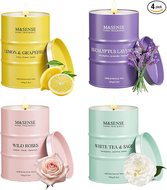 Spring Candles Set | Spring Scented Candles Gift Set | 4 Pack Candles for Home Scented Candle,Citrus Lemon Lavender Rose Sage Candle Bulk,Gift Set for Women and Men,Soy Wax 14 oz 86 Hour