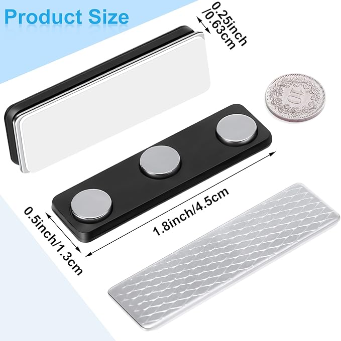 Mtlee 100 Packs Name Tag Magnets Magnetic Name Badge Holders ID Fastener Clip with 3 Neodymium and Adhesive Backing for Uniform Jackets(Black)