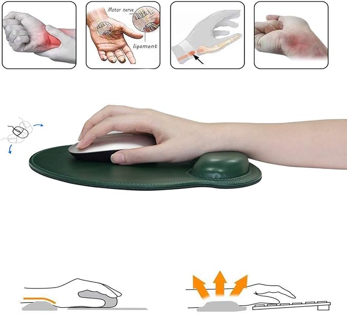 RICHEN Ergonomic PU Leather Keyboard Wrist Rest and Mouse Pad with Wrist Support, Memory Foam Set for Computer/Laptop,Gaming and Office, Comfortable for Easy Typing & Pain Relief (Dark Green)