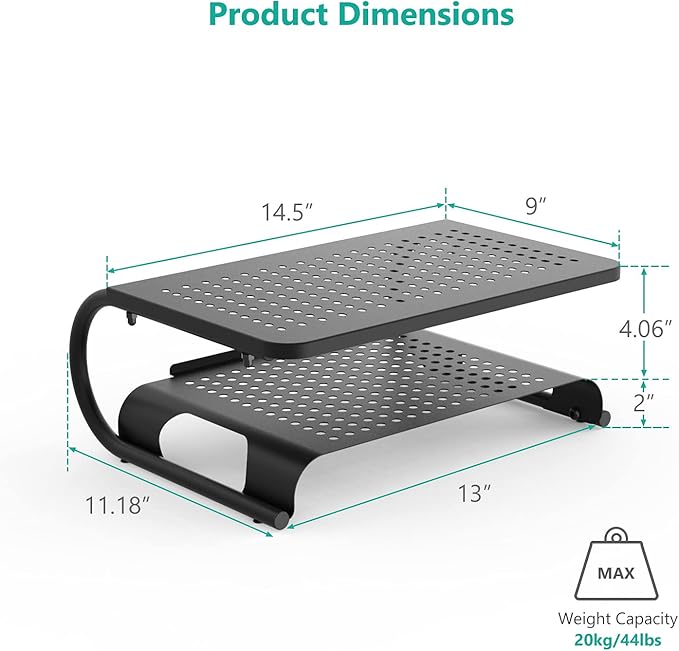 WALI Monitor Stand Riser, Computer Desktop Stand Riser Holder, Vented Metal 2 Tier Desk Shelf for Desk Organizer (STT001B-2), 2 Pack, Black