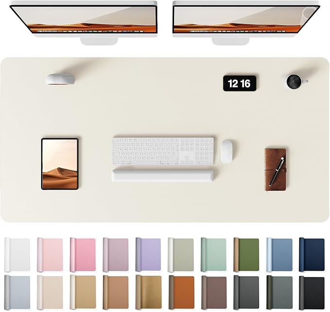 YSAGi Leather Desk Protector, Office Mat, Large Mouse Mat, Non-Slip PU Leather Blotter, Laptop Desk Pad, Waterproof Writing Pad for Office and Home (Cream, 47.2" x 23.6")