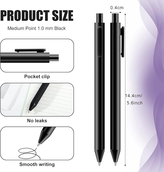 100 Pack Ballpoint Pens,Black Ink Retractable Ballpoint Pens,Comfortable Grip,Smooth Writing Pen,Medium Point 1.0mm Click Pen for Office, Home(Black)