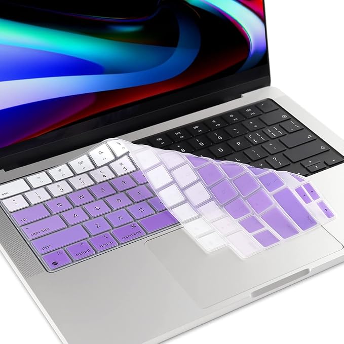 Batianda Premium Gradient Color Keyboard Cover for New MacBook Pro 14'' Pro 16'' 2024 2023 M4 M3 M2 M1 Pro/Max Chip & New MacBook Air 13 15 inch Soft-Touch Silicone Protective Skin,White to Purple