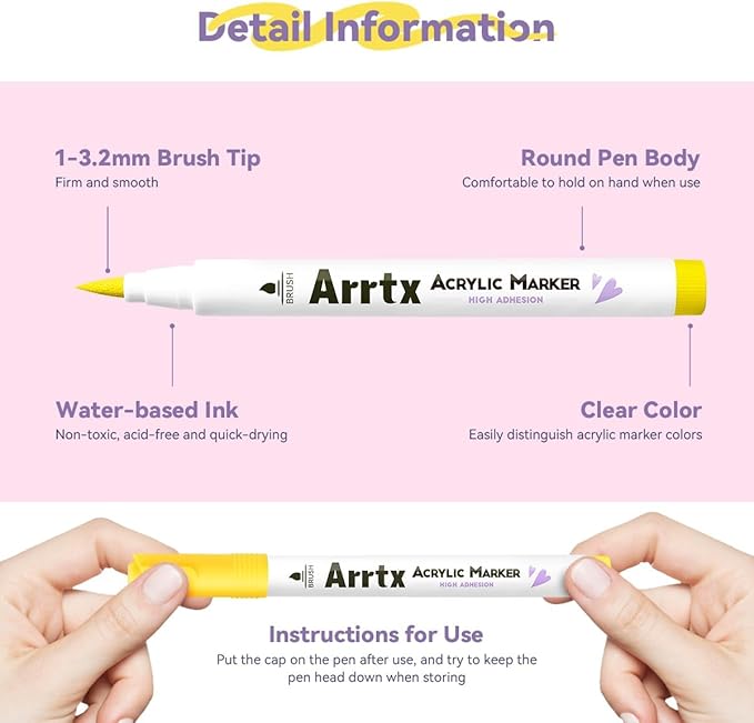 Arrtx 30 Colors Acrylic Paint Pens for Rock Painting, Extra Fine Tip Markers for Rock Painting, Ceramic, Glass, Canvas, Mug, Wood, Easter Egg, Waterproof Paint DIY Crafts Making