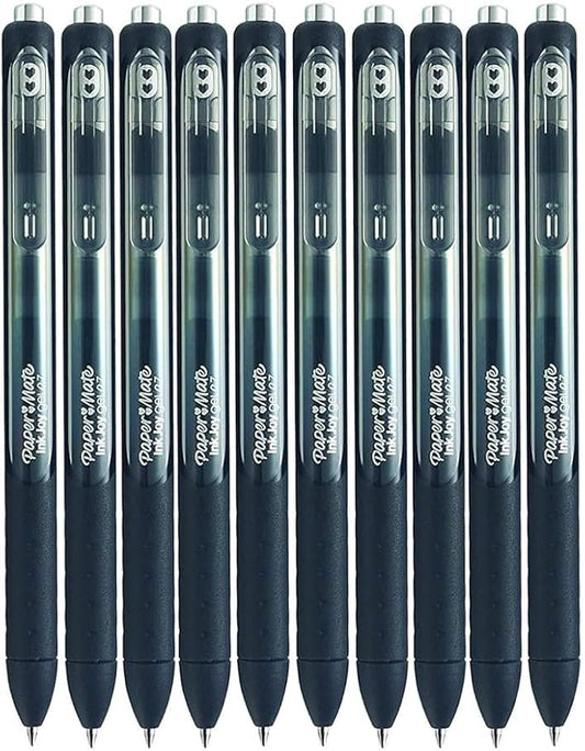 Paper Mate InkJoy Gel Pens, Black Ink, Medium Point (0.7mm), 10 Count, Bundle with Plastic Reusable Pouch