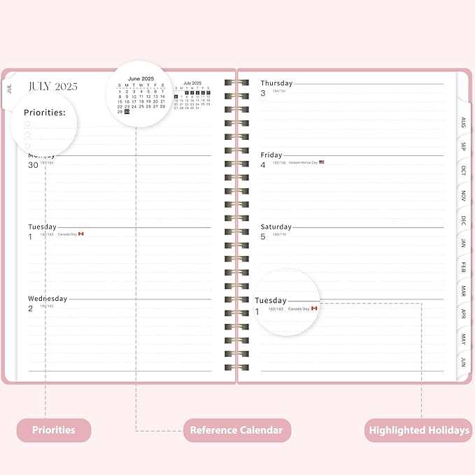Planner 2025-2026 for Women & Men, Weekly and Monthly Calendar Notebook (July 2025 - June 2026), Hardcover Spiral Bound School Teacher Student Planner with Tabs, Inner Pocket, A5 (6.3" x 8.5")