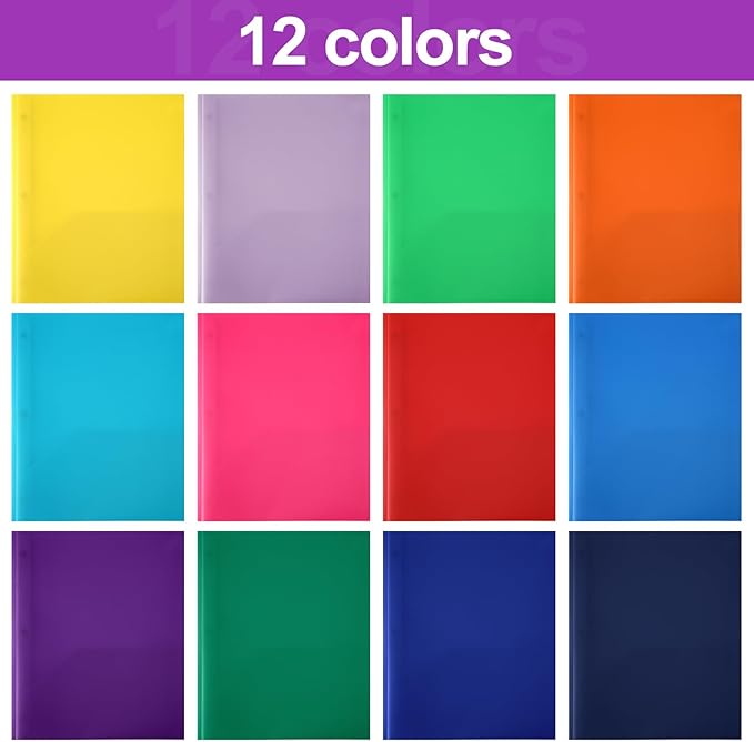 Cholemy 72 Pcs Plastic Folders with Clear Front Pocket Bulk Pocket Folders with Prongs Fasteners Letter Size School Folders Heavy Duty Pocket Folder with Card Slot for School Office(Assorted Colors)