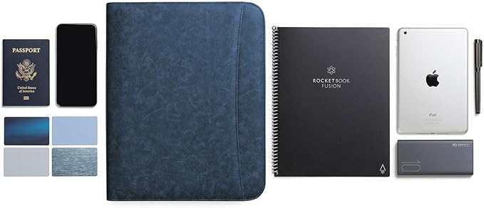 Forevermore Portfolios Padfolio Binder - Professional Faux Leather Travel Organizer Pouch for Tablet, Documents, Presentation Folders, Zipper Closure, Notepad - Blue
