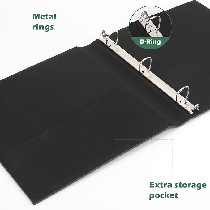 Vintage Hardback 3 Ring Binder 1 Inch, Professional Leather Binder 3 Ring, Three Ring Binders Fits 8.5" x 11", D Ring Binders for Photo Album, Home, School and Office Supplies- Dark Green