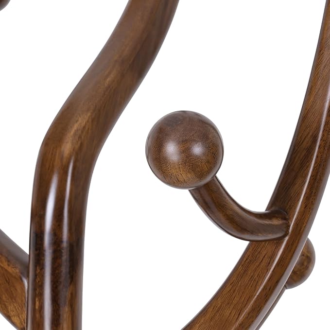 Coat Rack Freestanding Coat Tree with Sturdy Round Base, Unique Coat Hanger Stand, Heavy Duty Standing Coat Rack Clothes Stand for Winter Jacket, Hat, Entryway/Hallway/Bedroom, Walnut