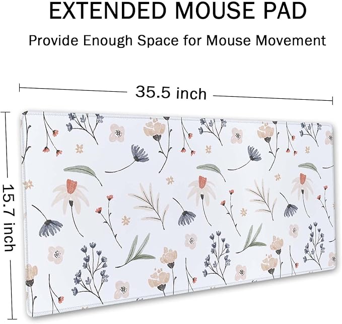 SSOIU Extra Large Flowers Desk Mat, Cute XXL Gaming Mouse Pad 35.5" X 15.7"