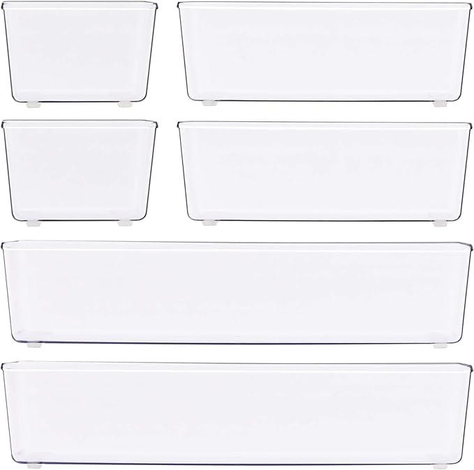 Simple Houseware Clear Drawer Organizer for Office Bin Desk Storage, Assorted Size, 6 Packs