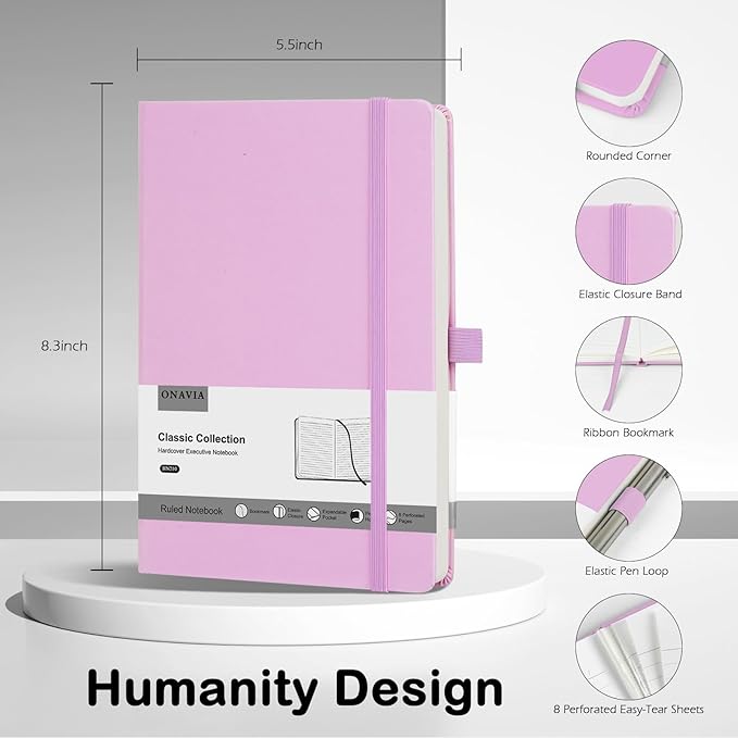 Lined Journal Notebooks for Work, Travel, College, A5 Size 100 GSM Thick Paper, Classic Ruled Journaling Notebook, Hardcover Notepad for Writing 160 Pages, 5.5 x 8.3 inch, Pink