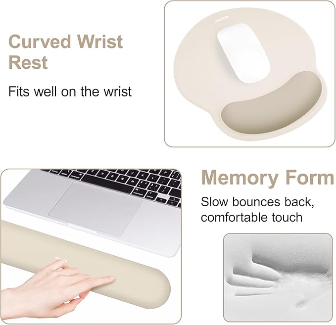 MOSISO Wrist Rest Support for Mouse Pad&Keyboard Set, Circle Curved Ergonomic Mousepad&Coaster Non-Slip Base Home/Office Pain Relief&Easy Typing Pad with Soft Cloth&Silicone Lining, Khaki