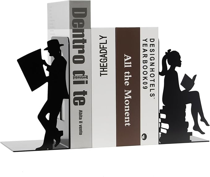 8 inch Lovers Bookends Book Ends for Shelves Decorative,Metal Book End Nonskid Book Holder Book Stopper Home Christmas Decor for Movies/CD/Video Games Christmas Decorations Gift(Set of 2)