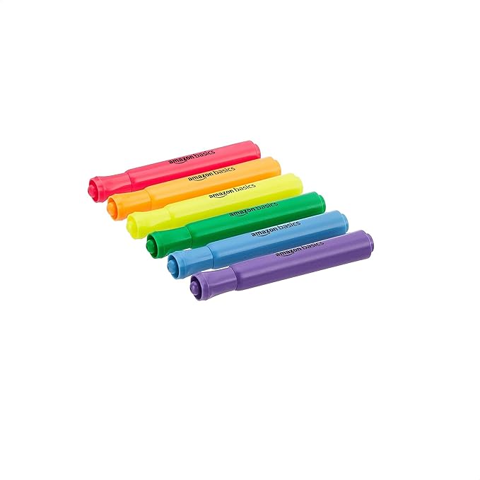 Amazon Basics Highlighters 12 Pack, Assorted Colors, Chisel Tip,Bible Highlighter,Office and School Supplies