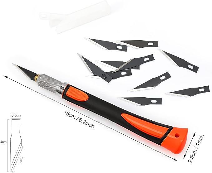 EHDIS Precision Hobby Knife Set Utility Craft Knife Kit with 10PCS Blades for Art, Working-Stencil, Scoring, Scrapbooking, Architecture Modeling, Crafting-Orange