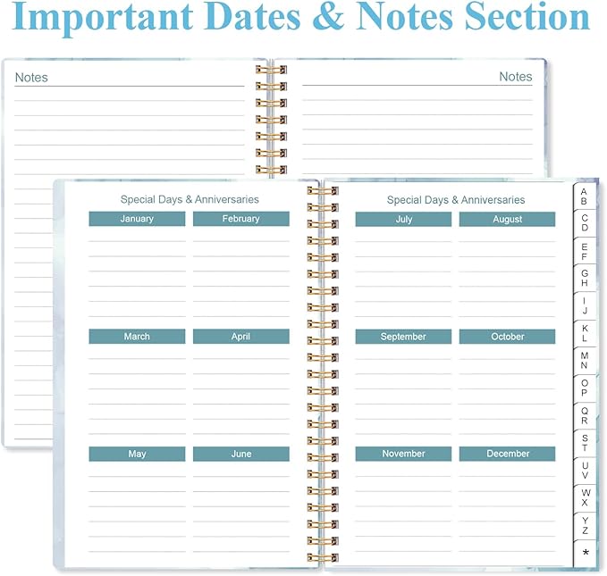 Address Book with Alphabetical Tabs - Small Address Book Spiral with Address Contacts, Special Date, Phone, Birthday & Internet Login Password for Home and Office, 4.3" x 6.2", Blue Watercolor