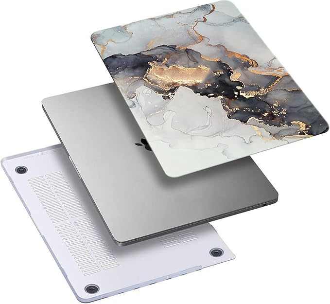 KEROM Compatible with MacBook Pro 16 inch Case 2024-2021 M4 M3 M2 M1 Pro/Max Chip A3403 A3186 A2991 A2780 A2485, Protective Plastic Hard Shell Case & Keyboard Cover, Has Logo Cutout, Blue Gold