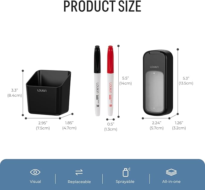 loukin Inventive All-in-One Dry Erase Eraser, Novel Replaceable Whiteboard Eraser with Built-in Cleaner, Unique Glass Board Erasers, Includes 2 Refill Pads, 1 Magnetic Holder, 2 Markers