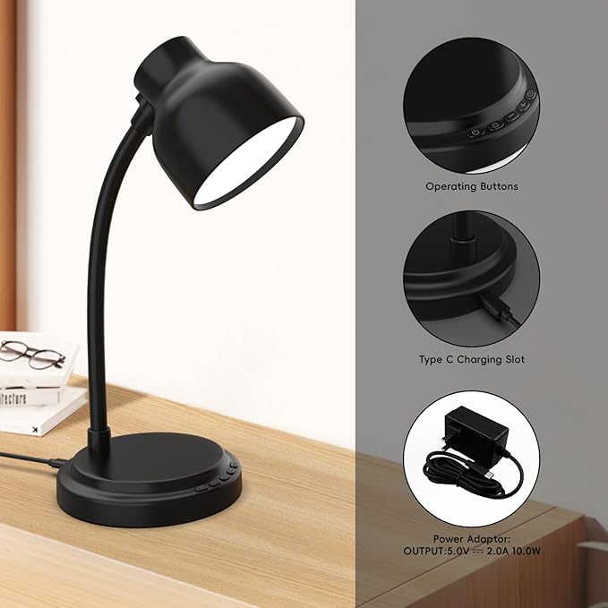 LED Desk Lamp for Office Home,Table lamp,Desk Lamp for College Dorm Room,4 Brightness Dimmable Table Lamp, Reading Light with a Timer Function(Black)