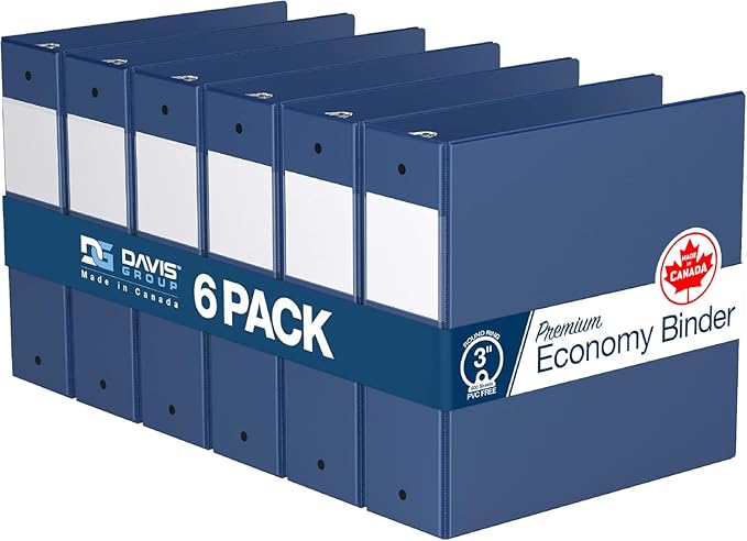 Premium Economy 6-Pack 3-Ring Binders for School or Office, Round-Ring Binders, 3 Inch, Royal Blue