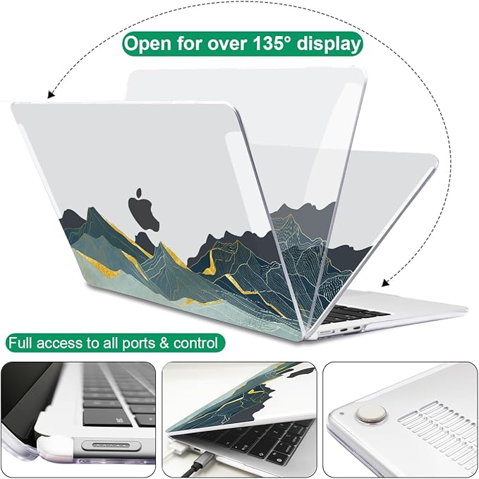 for 2022 2023 2024 2025 MacBook Air 13.6 inch Case M4 A3240 A3113 M3 A2681 M2, Crystal Plastic Hard Shell Case Keyboard Cover for Mac Air 13.6 M4 Liquid Retina Display, Circling Mountain