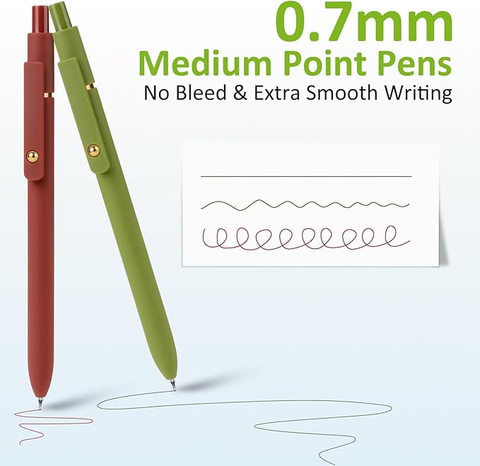 FIOVER Colored Pens, 6 Pack Colorful Gel Pens, Quick-Dry 0.7mm Medium Point for Journaling, Note Taking, Doodling, Aesthetic Office School Supplies, Gifts for Women Men(6PCS Vintage Colorful)