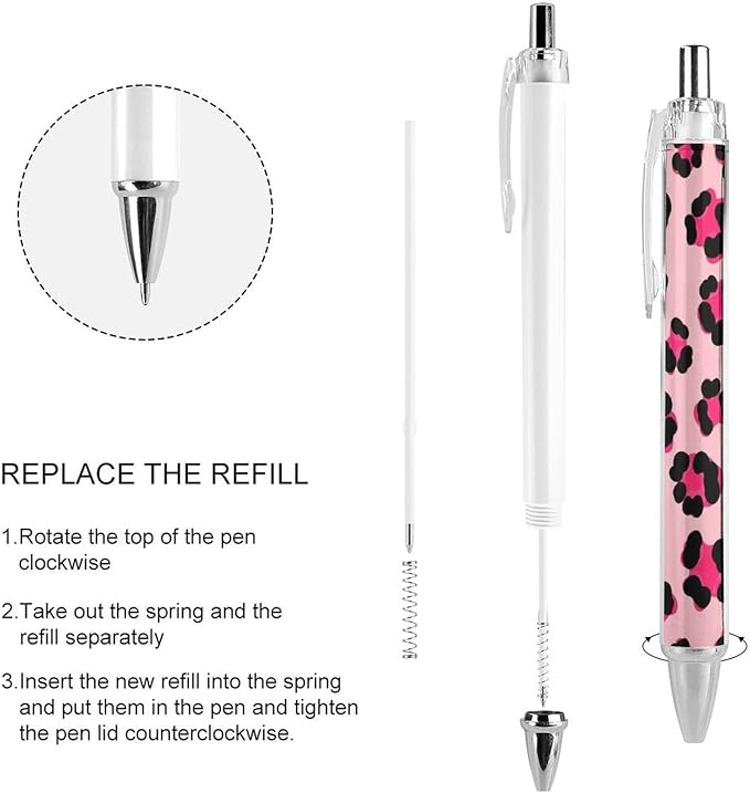 Cute Ballpoint Pen Refillable Black Ink 0.5 mm Ball Point Pens Cheetah Leopard Print Pink Floral Retractable Pens Writing Accessories for Teacher Writer, 2 Pcs