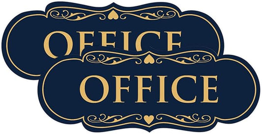 All Quality Designer Office Sign | Easy Installation - Blue/Gold - Large (2 Pack)